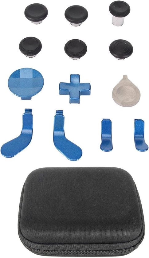Versetto Premium - Vervangenti Astucci Metallici per Controller Xbox One Elite - Set Magnetico 13-in-1 con Joystick Mod, Pedali e D-pad in Blu.