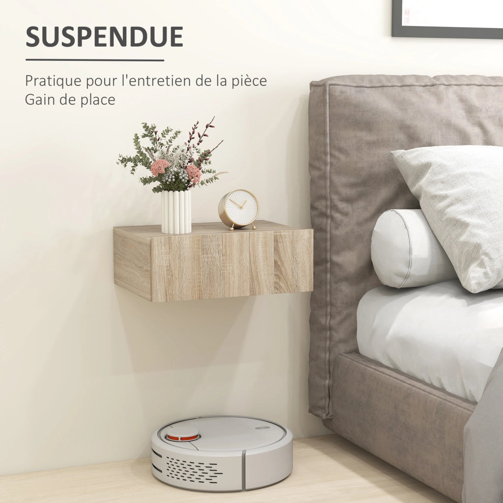 Comodino a muro ¨C zephmum ¨C 2 pezzi, cassetto, effetto rovere chiaro