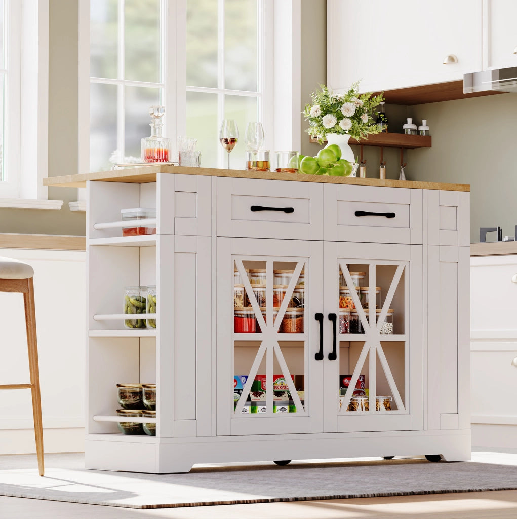 Isola da cucina mobile 120 cm con tavolo pieghevole e prese