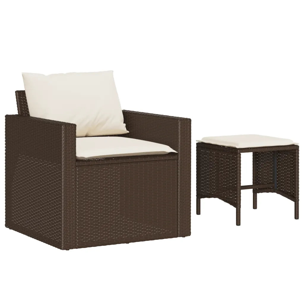 Set Divano da Giardino 4 pz con Cuscini Marrone in Polyrattan