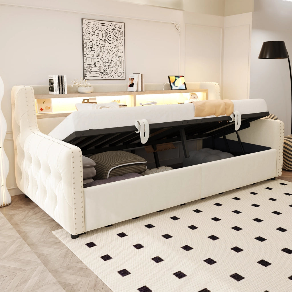 Letto divano con funzione letto e contenitore idraulico velluto 90x200 cm