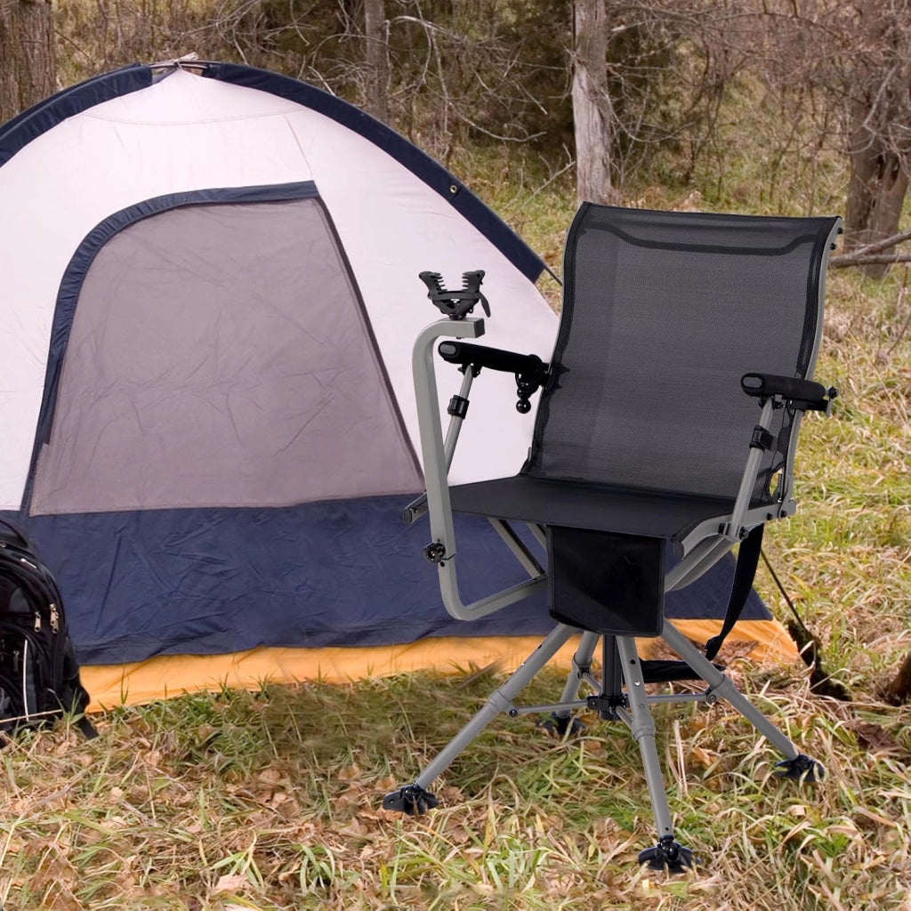 Sedia da Caccia, Sedia da Cecchino Pieghevole con Gambe e Supporto per Fucile Regolabili, Girevole Silenziosa a 360°, Schienale Ergonomico, Sedia da Terra Portatile, Portata 150 kg