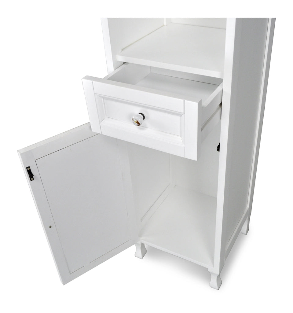 Mobile bagno a colonna in legno laccato bianco, vetrinetta mod.Vittoria CB02B