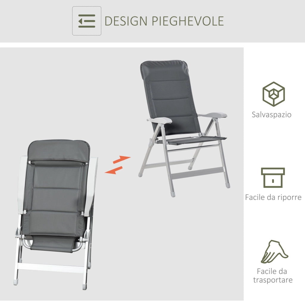 Sedia da Esterno Pieghevole con Braccioli ¨C Zephmum ¨C Grigio, Alluminio, Tessuto, 75x61.5x76-115 cm