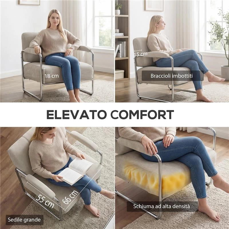 POLTRONA SALOTTO E POLTRONCINA CAMERA DA LETTO IN CINIGLIA MORBIDA, BEIGE