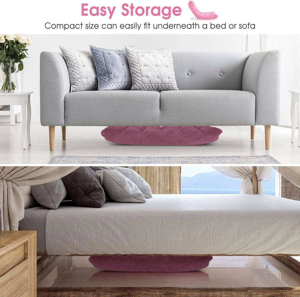 Living-Room-Chairs - Sedia da pavimento con supporto dorsale, ferro + schiuma + velluto corallo, rosa, 26,5 x 22,5 x 22 pollici