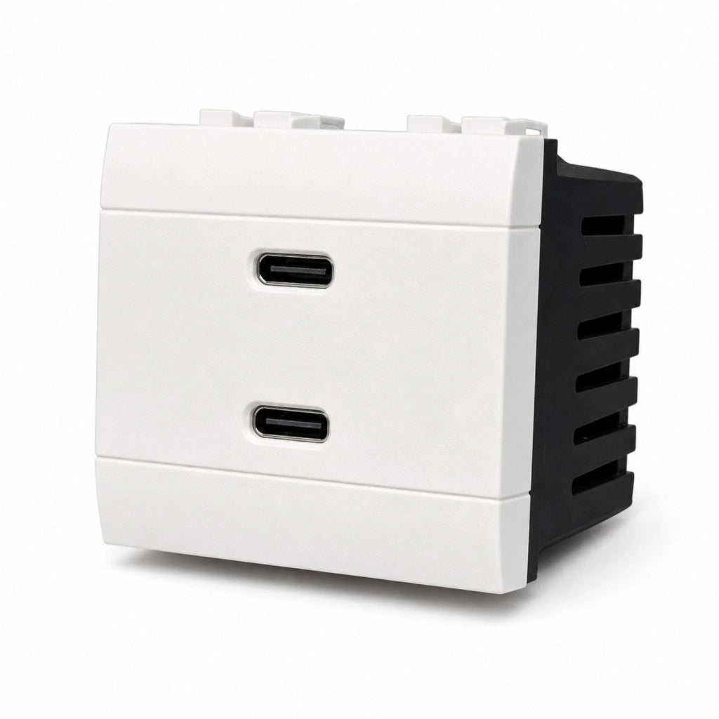 Serie Civile A2ZWORLD MBL Bianco Compatibile Con Bticino Living Light (Presa USB C PD + USB A QC 2 Moduli)