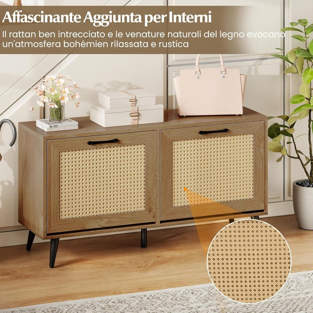 Scarpiera Salvaspazio a 2 Ante a Ribalta, Mobile Chiuso Portascarpe in Legno, con Ripiano Regolabile, per Ingresso Salotto e Corridoio, 100 x 30 x 53 cm, Marrone