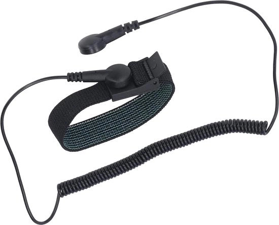 Polsband antistatico con chiusura elastica e rivestimento in PU - prevenire l'accumulo statico - elica extra lunga - nero