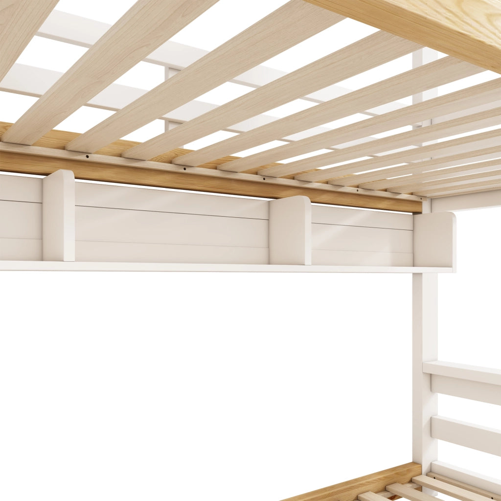 Letto a castello 90x200 cm e 140x200 cm con scala contenitore in legno bianco e colore naturale