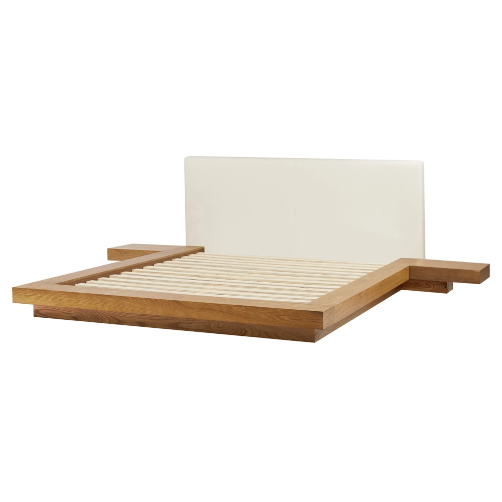 Letto LED in stile giapponese in frassino naturale 160 x 200 cm testata in legno impiallacciato MDF testata in ecopelle camera da letto