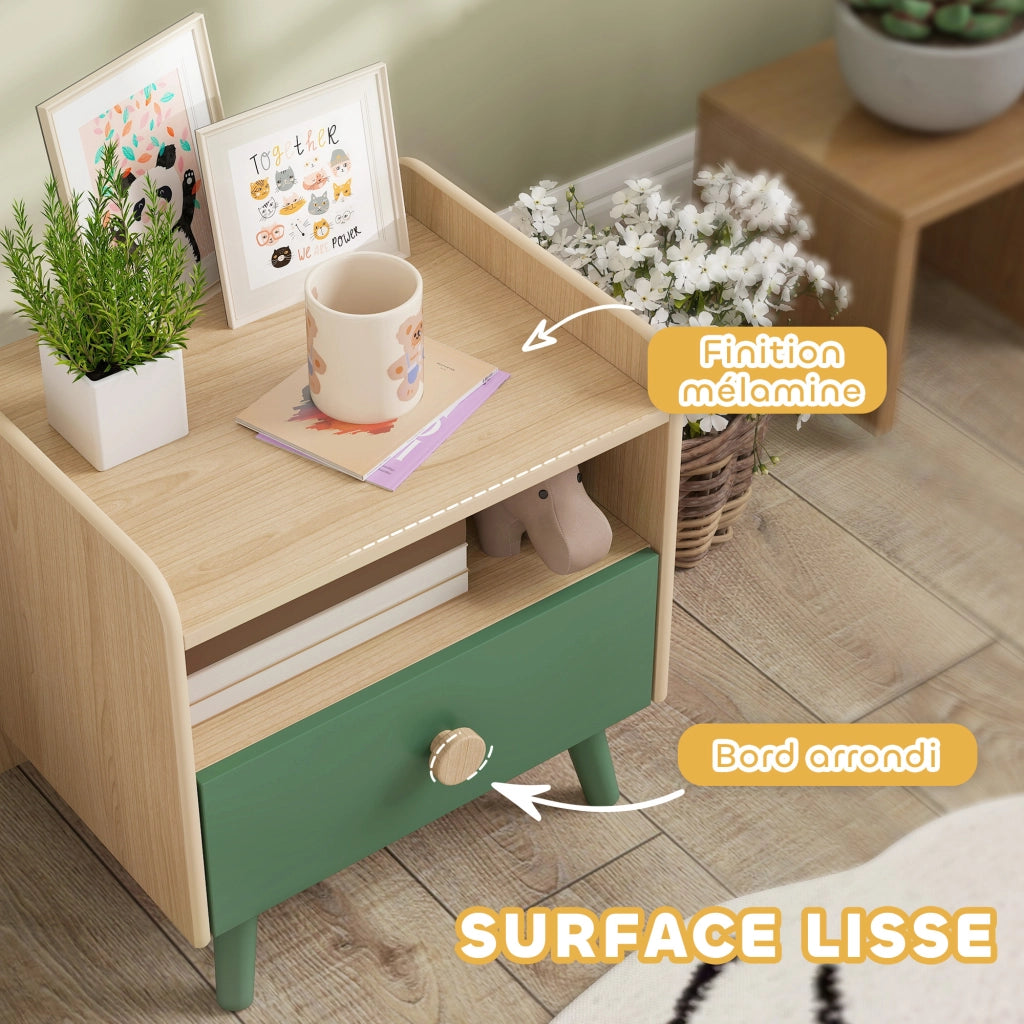 Tavolino da notte per bambini ¨C zephmum ¨C con cassetto e nicchia, legno