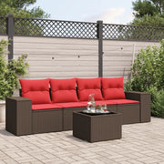 Salotto da Giardino-Set Divani da Giardino 5 pz con Cuscini Marrone in Polyrattan 752418