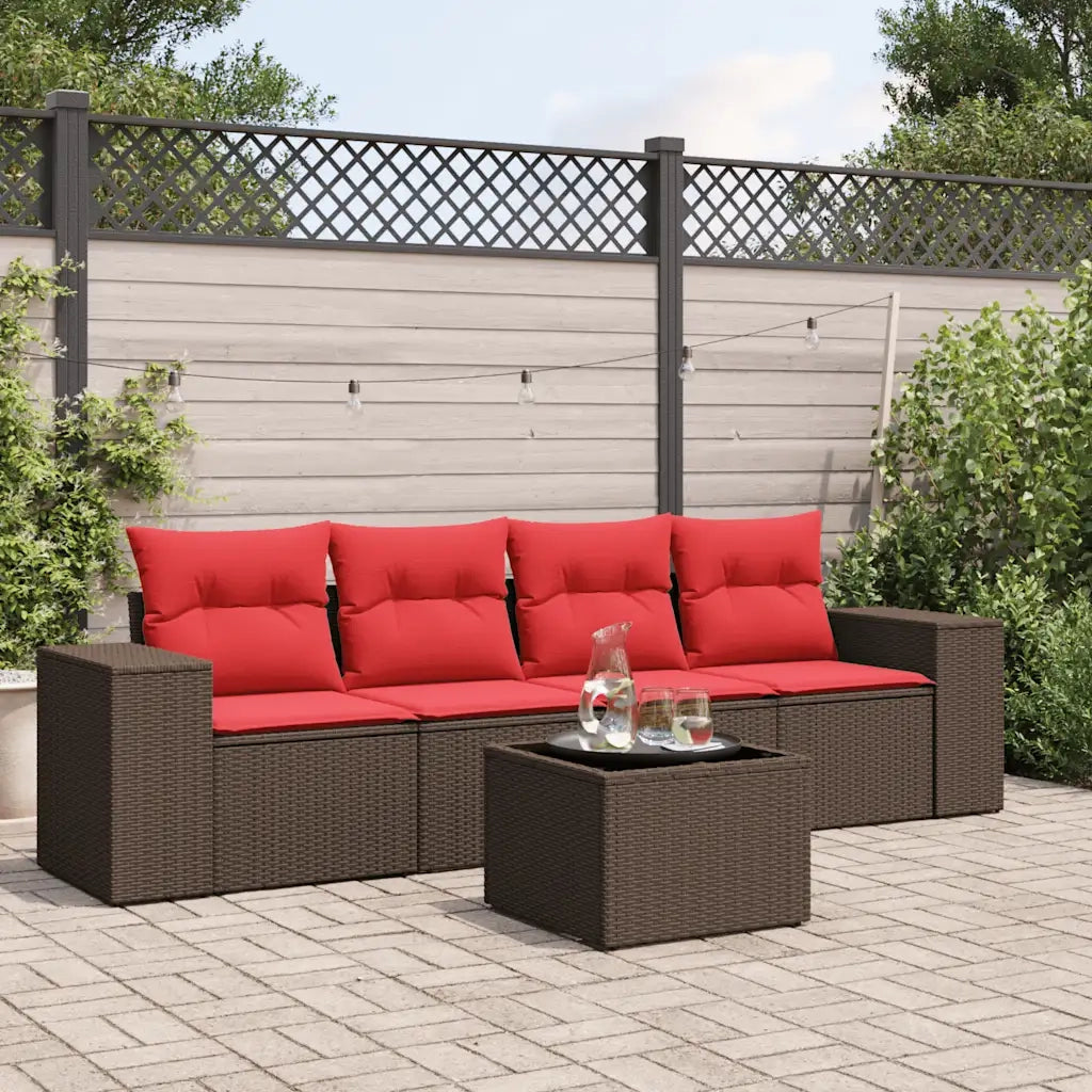 Salotto da Giardino-Set Divani da Giardino 5 pz con Cuscini Marrone in Polyrattan 752418