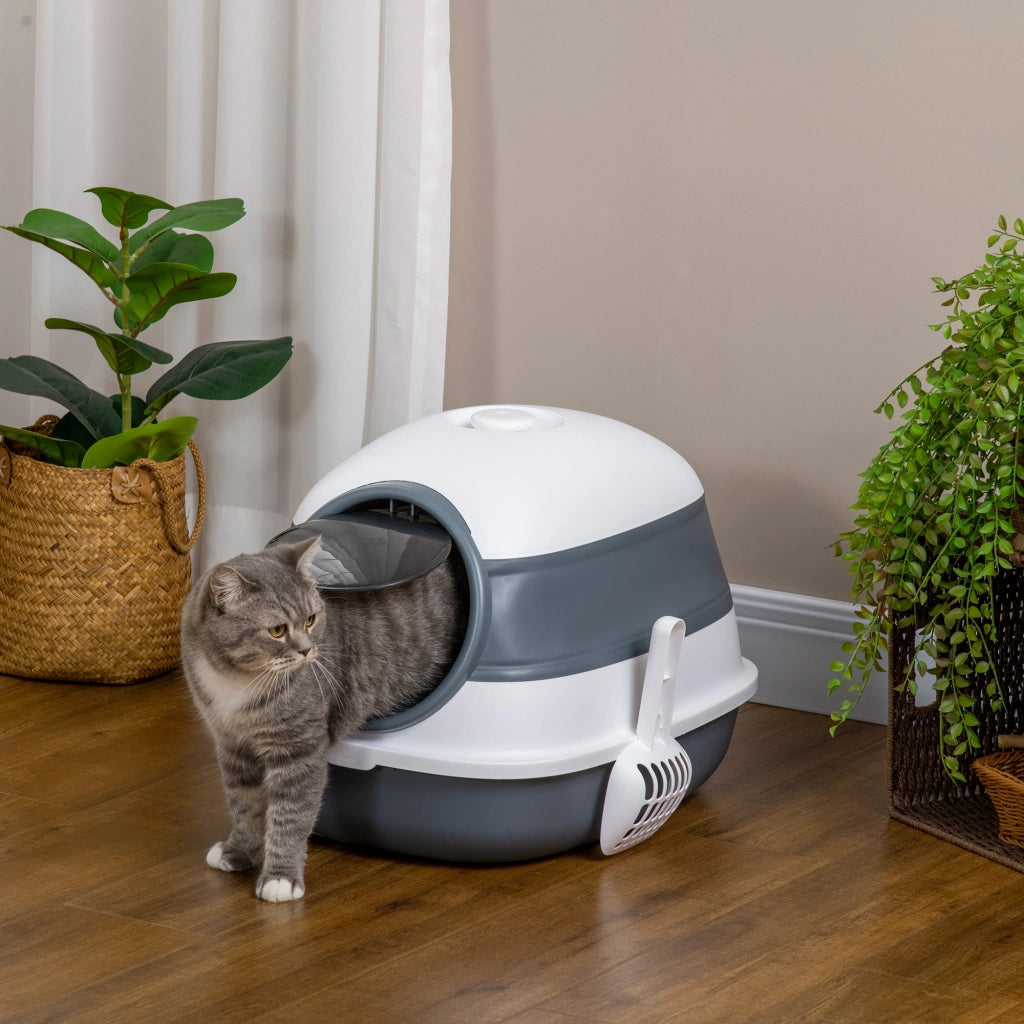 Lettiera per Gatti 5kg max con Paletta e Deodorante Inclusi, Design Pieghevole e Maniglia, in PP e ABS, 52x41x38 cm