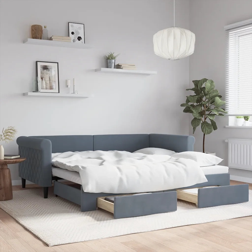 Divano Letto Estraibile Cassetti-Sofa Letto-Daybed Grigio Scuro 90x190cm Velluto 719305