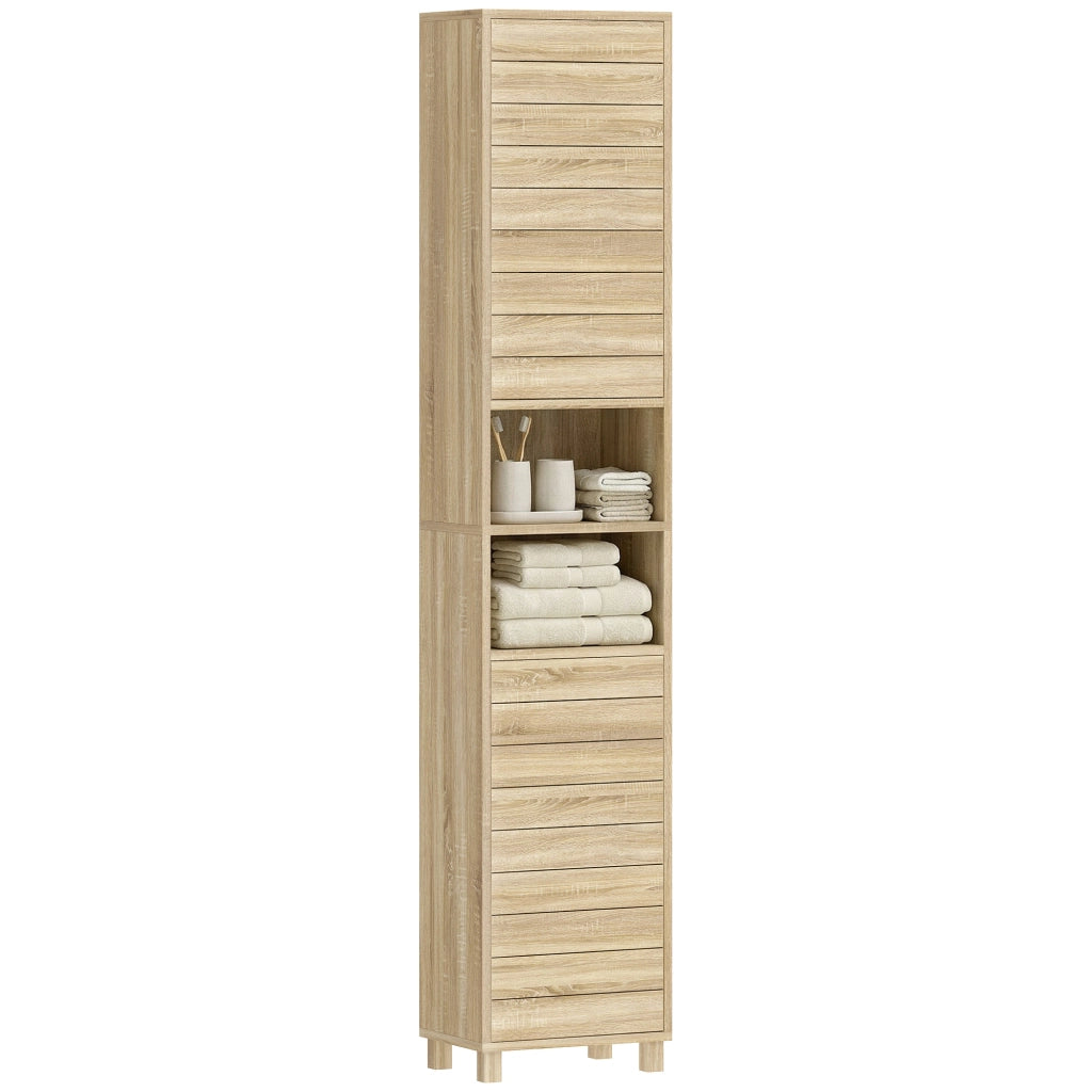 Armadio alto bagno ante lamas apertura push legno naturale ripiani regolabili ¨C Xylo ¨C 34x23x170 cm