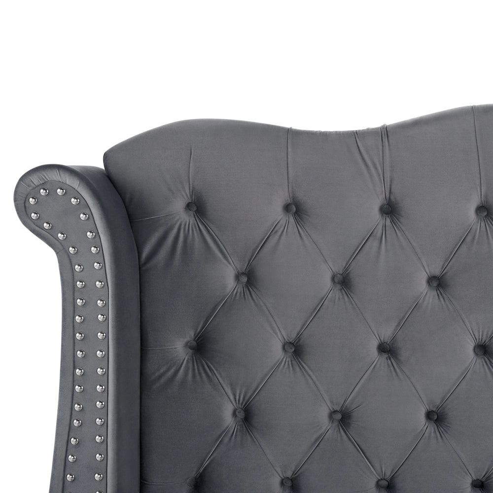 Letto 180 x 200 cm in velluto grigio con base a doghe con bottoni per testiera trapuntata