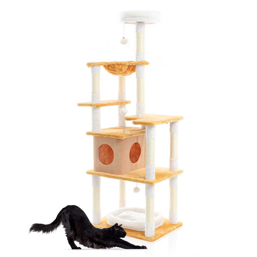 Fudajo Albero tiragraffi per gatti 164cm bianco/marrone con sisal e cuccetta