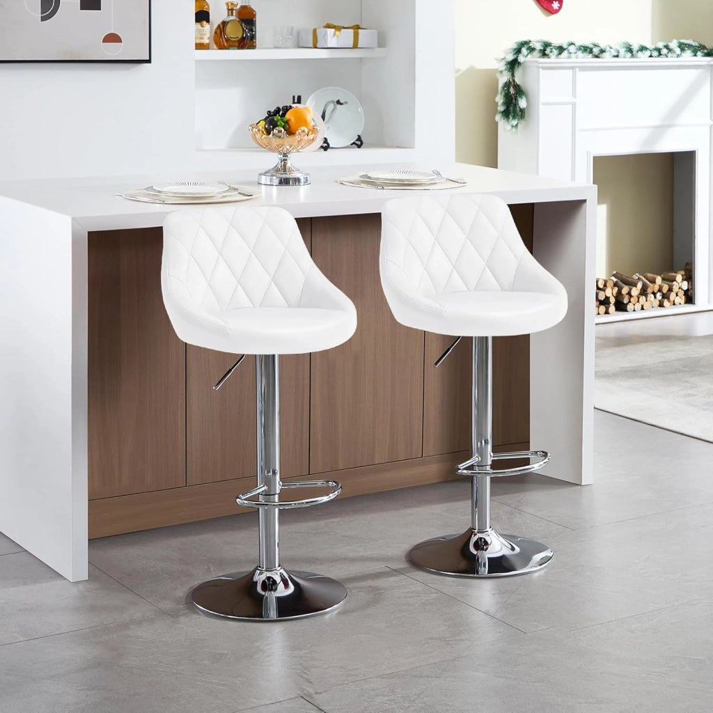 Sgabello da Bar Moderno Girevole Sedia Cucina Alta con Schienale Quadrato Poggiapiedi Senza Braccioli Altezza Regolabile in PU Bianco 1 Pezzo