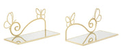 Comodino mensola BUTTERFLY COPPIA 41,5x18x21 cm metallo dorato con vetro