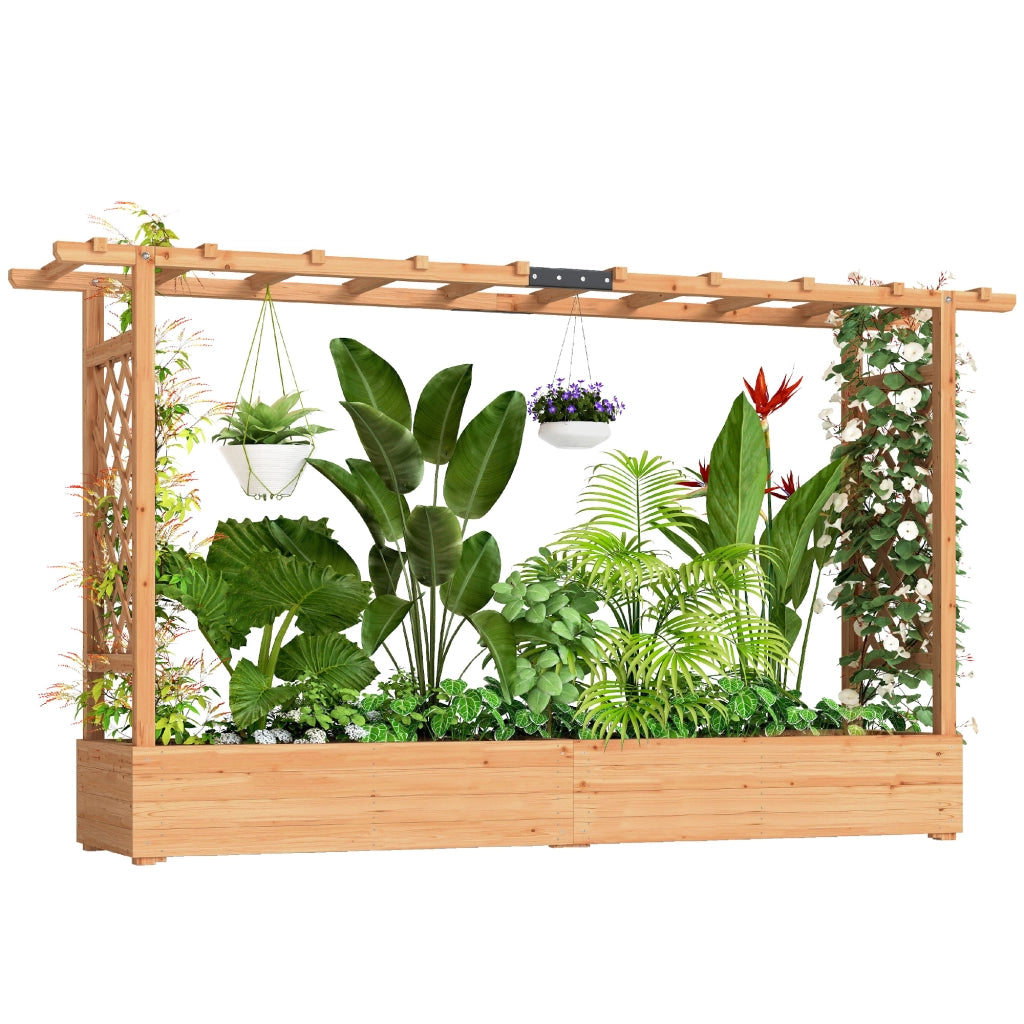 Fioriera da Giardino con Griglia ¨C Zephmum ¨C Legno Naturale 200x44x113.5cm