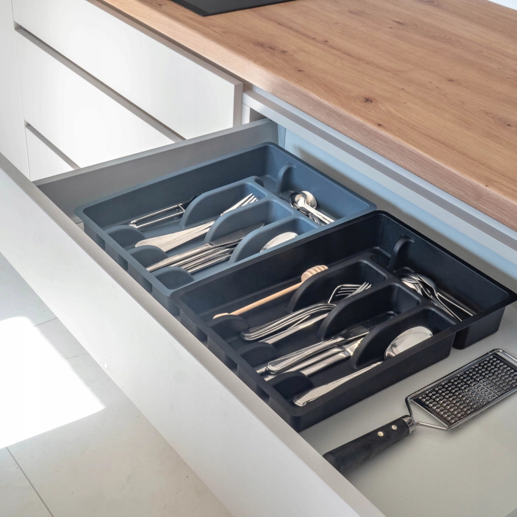 KADAX Inserto per cassetto, organizer per posate da cucina in plastica grigia, 25x36 cm