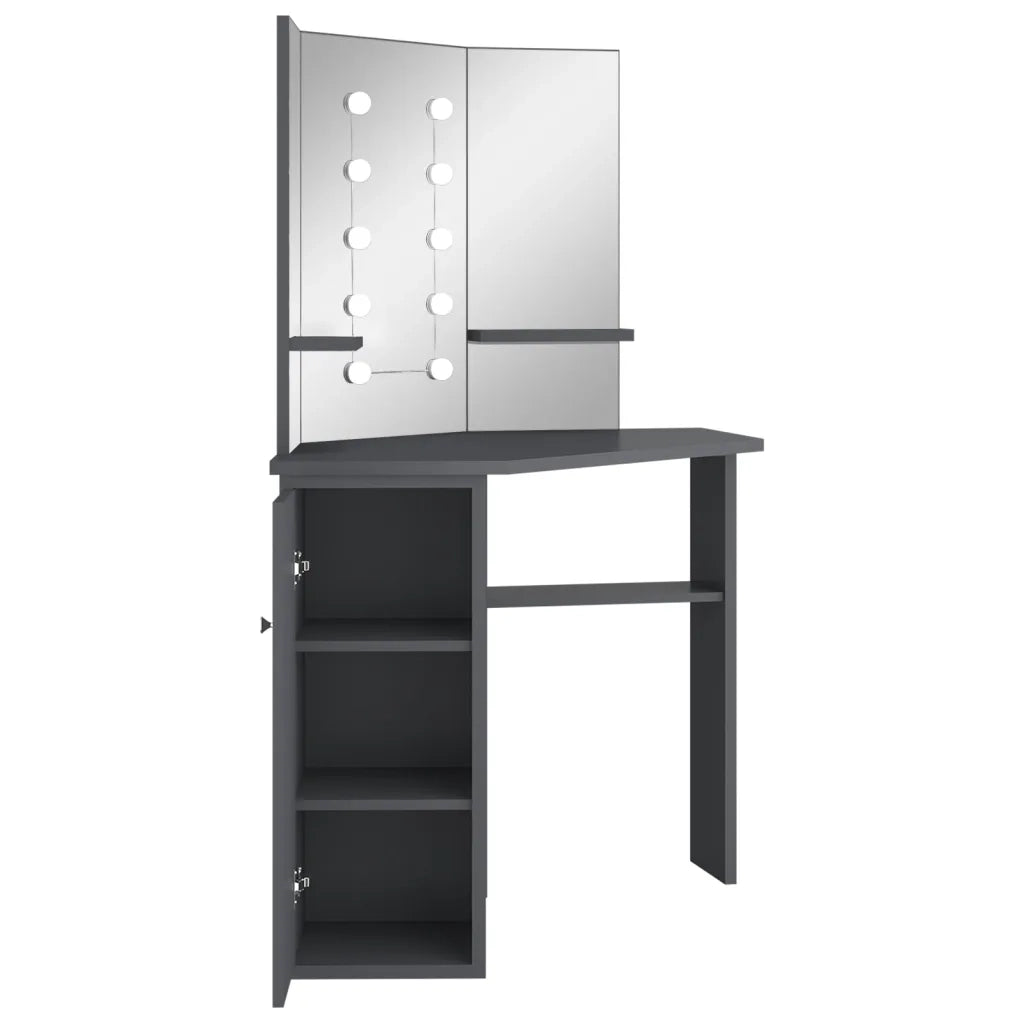 Tavolino da Trucco Angolare con LED Grigio 111x54x141,5 cm