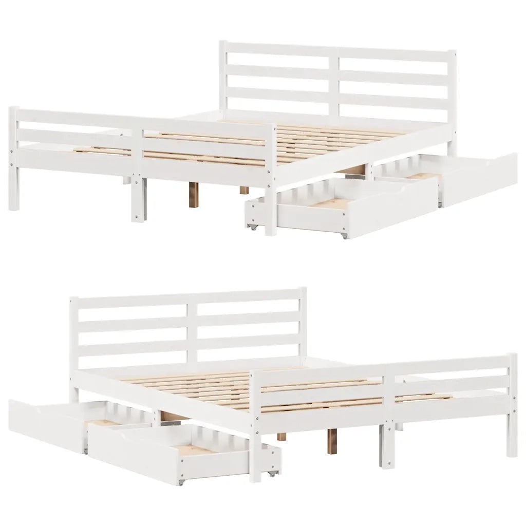 Letto senza Materasso Bianco 135x190 cm Legno Massello di Pino 3301601