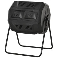 Compostiera da Giardino Girevole a 2 Sezioni con 8 Prese d'Aria, Compostiera Domestica in Acciaio e PP, 160 L, per Compostaggio Rifiuti Organici, 71x65x96 cm, Nero