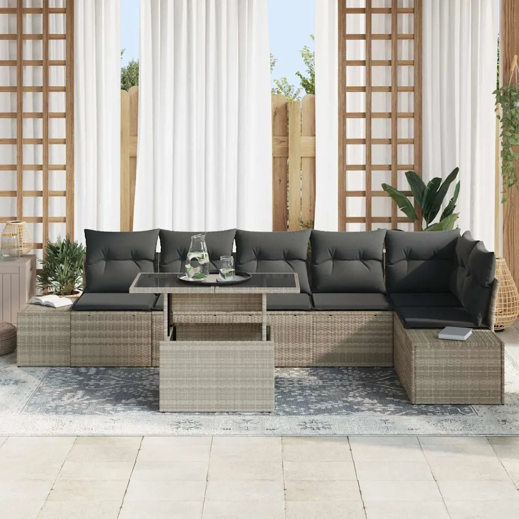 Set Divano da Giardino 7 pcs Grigio chiaro polyrattan