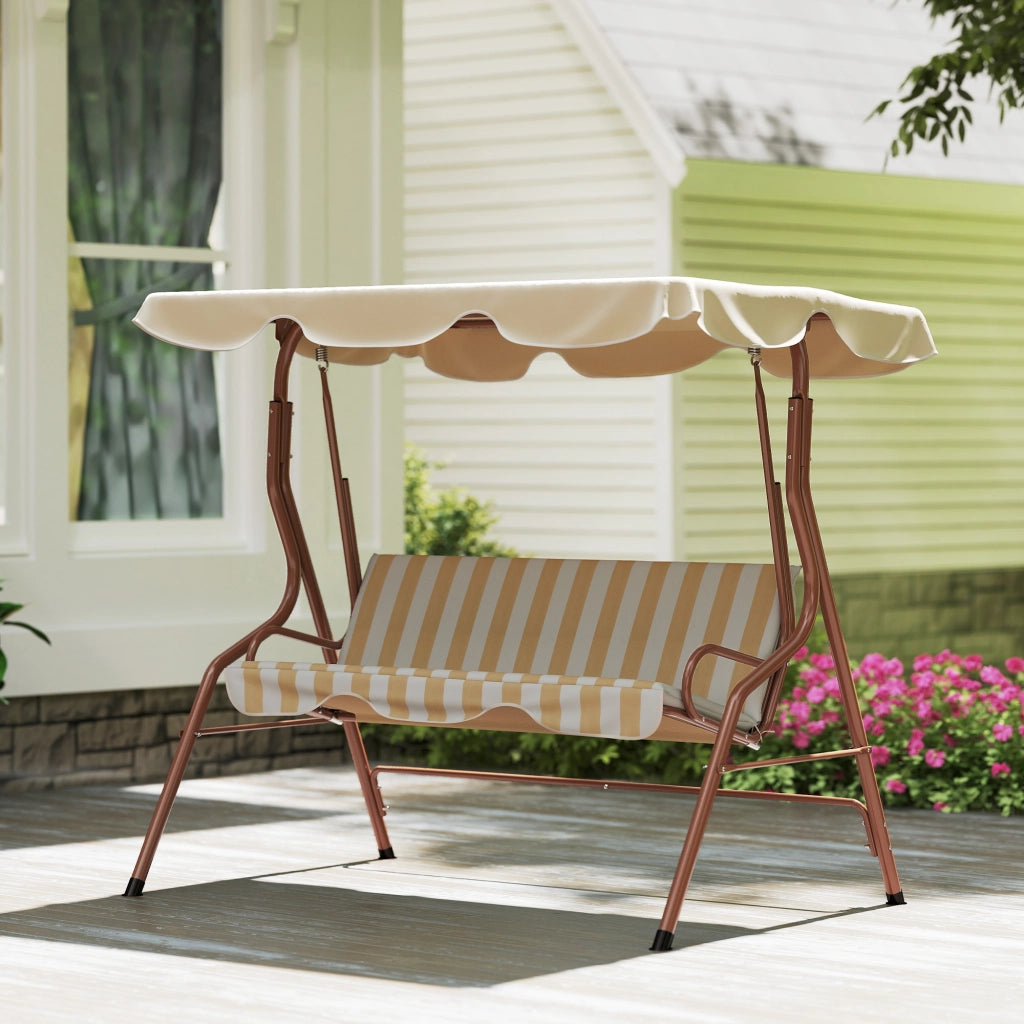 Balancelle 3 Posti con Cuscini ¨C zephmum ¨C Marrone e Crema Ray¨¦, Polyrattan, 180x80x120 cm
