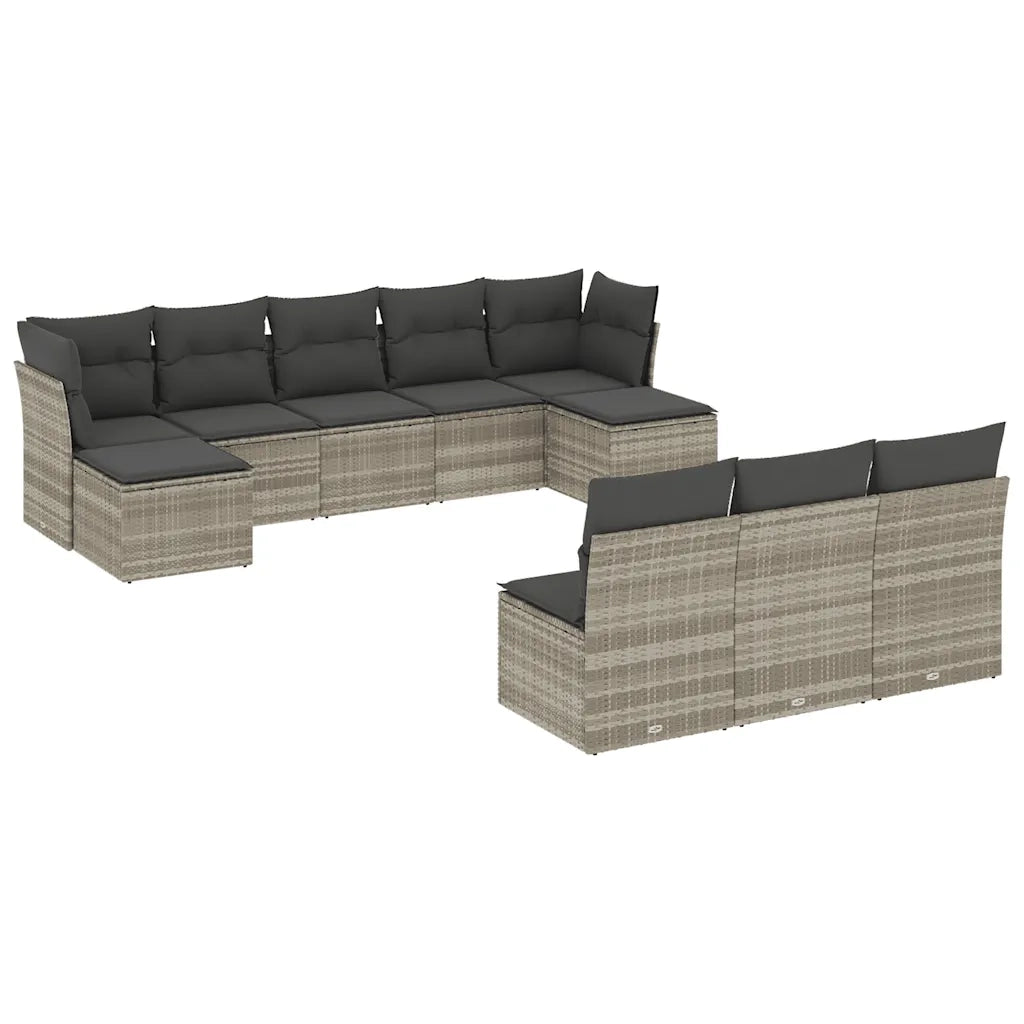 Set Divano Giardino 10 pz con Cuscini Grigio Chiaro Polyrattan