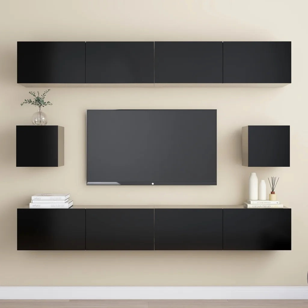Set di Mobili Porta TV 6 pz Nero in Legno Multistrato 3078789