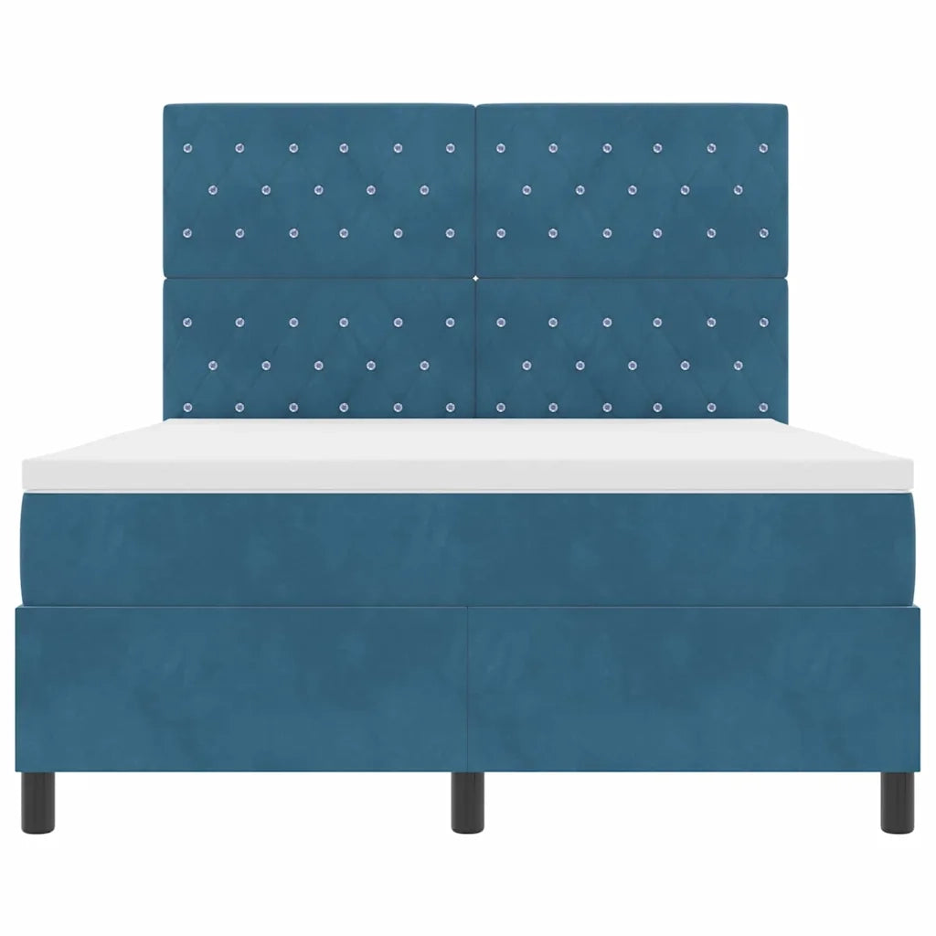 Letto a Sorgente LED Blu Scuro 160 x 200 cm Velluto 3343260