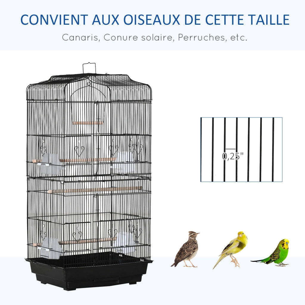 Voliera per uccelli con mangiatoie e posatoi ¨C zephmum ¨C nero 46.5x35.5x92 cm