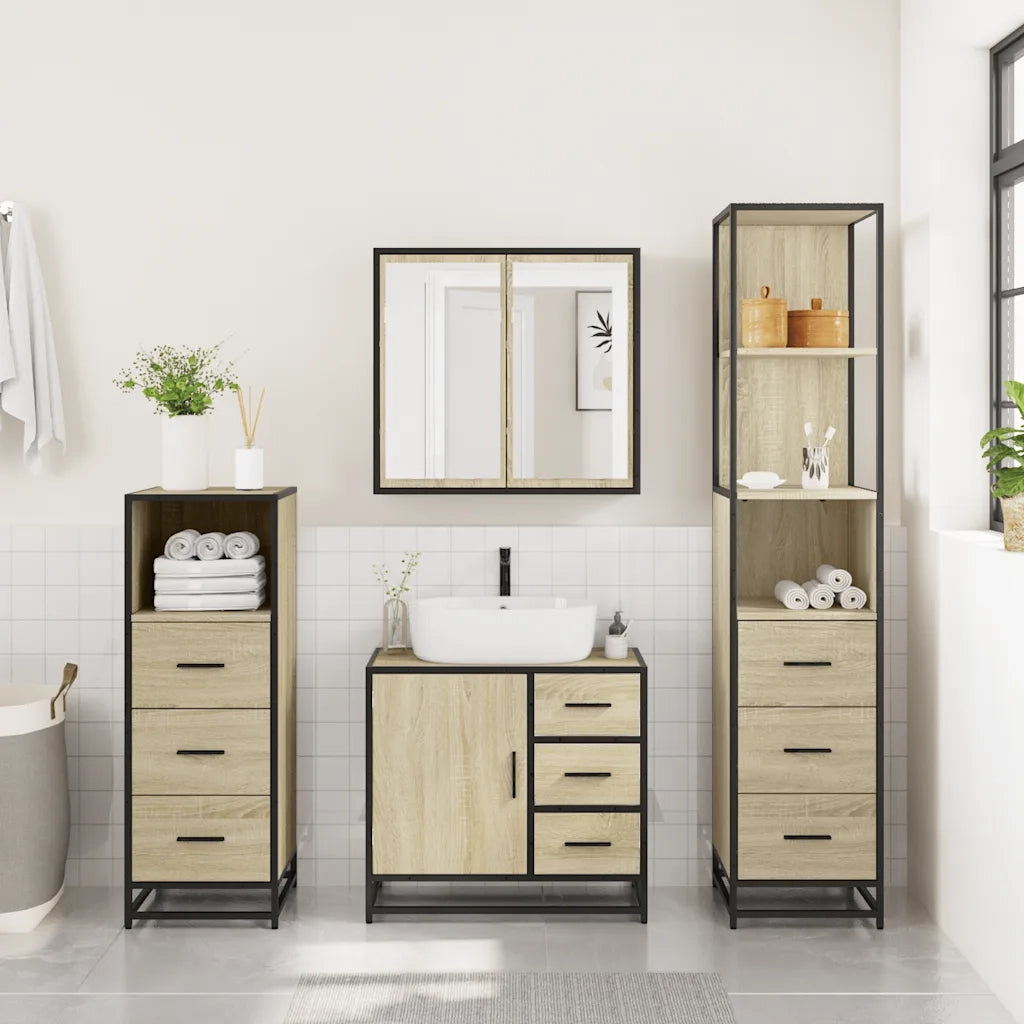 Set Mobili da Bagno 4 pz Rovere Sonoma in Legno Multistrato 3301256