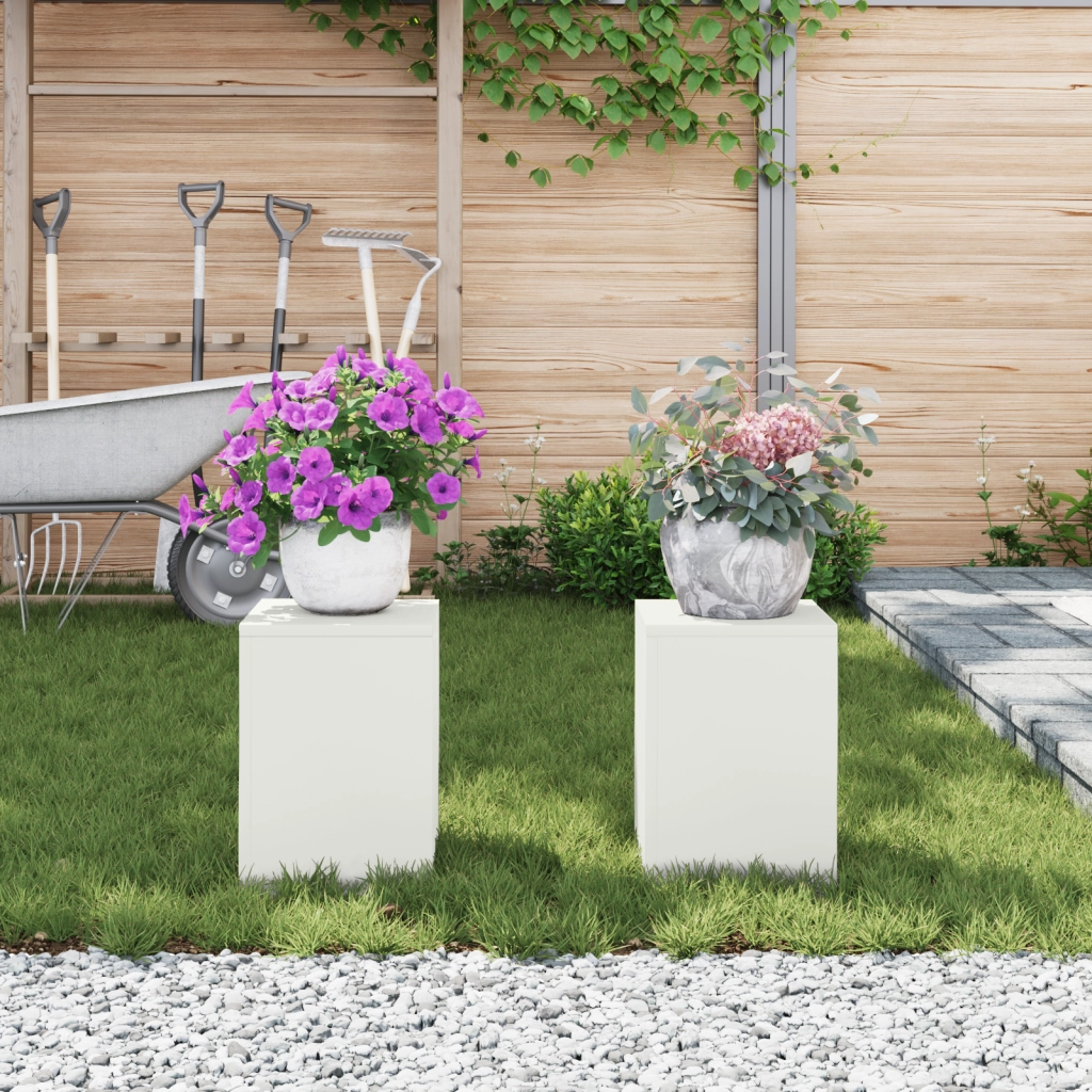 Supporti per Piante da Esterno Pillar 2 pcs Bianco 24x24x35 cm Acciaio