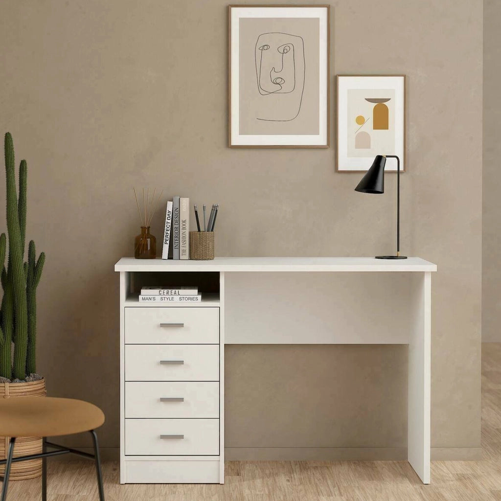 Scrivania lineare con quattro Appollo, colore bianco, Misure 110 x 76 x 48 cm