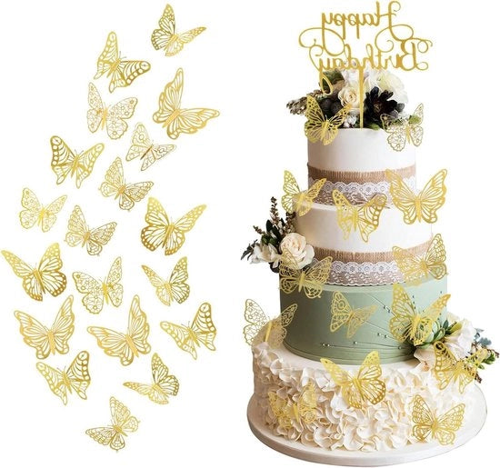Decorazioni per torta 48 pezzi a forma di farfalla 3D in oro rosa per festa di compleanno di una bambina