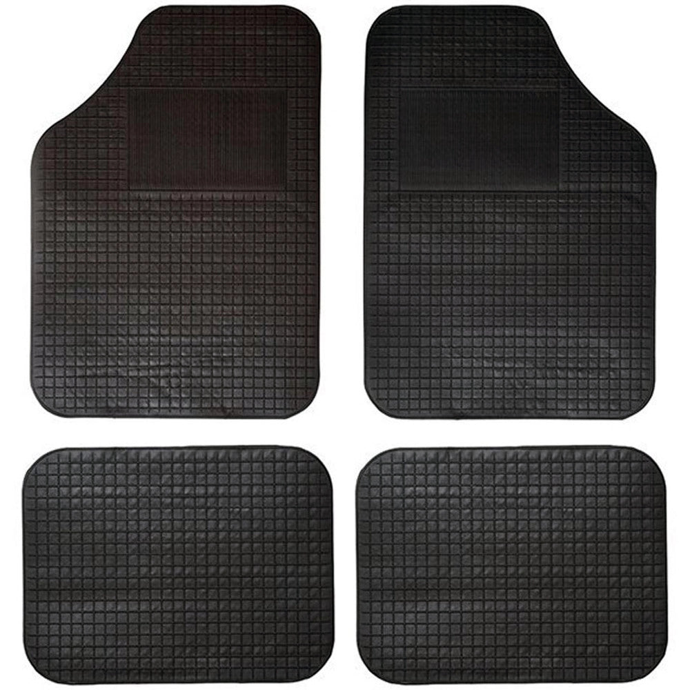 Trade Shop - Set 4 Tappeti Per Auto In Gomma E Pvc Sagomabili Universali Fondo Puntinato Nero -