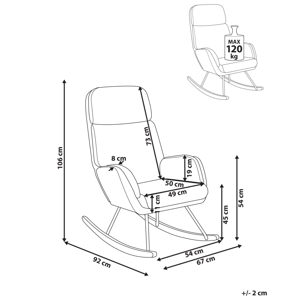 Sedia a dondolo in tessuto bianco sporco gambe in legno e metallo pattini design moderno soggiorno