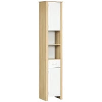 kleankin Mobile Bagno Alto in Truciolato con un Cassetto, 2 Armadietti e 2 Ripiani Aperti Regolabili, 37x30x184 cm