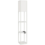 Lampada da Terra 26x26x160 cm Struttura con Ripiani Luce Regolabile Interruttore a Pedale e Porte USB in MDF Bianco