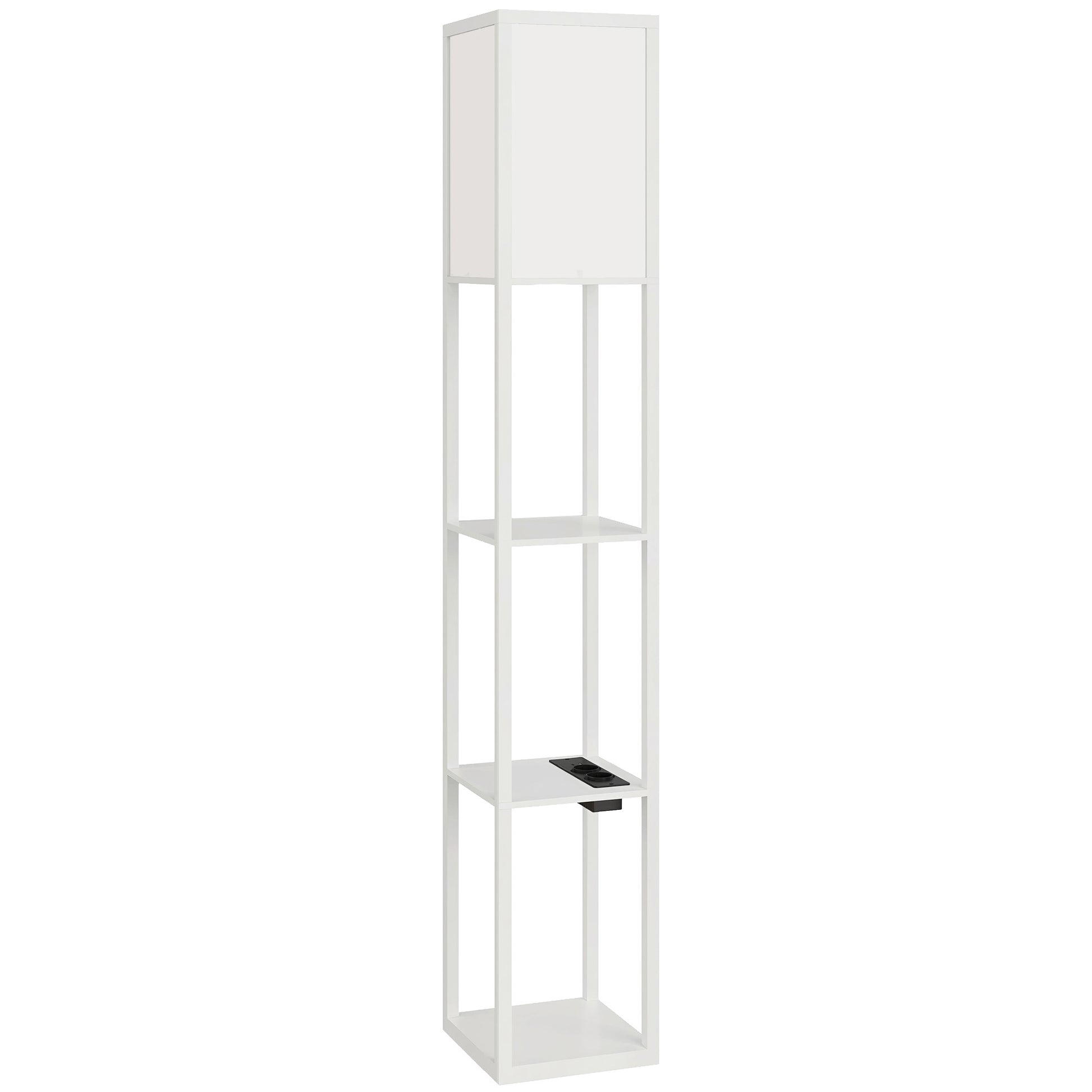 Lampada da Terra 26x26x160 cm Struttura con Ripiani Luce Regolabile Interruttore a Pedale e Porte USB in MDF Bianco