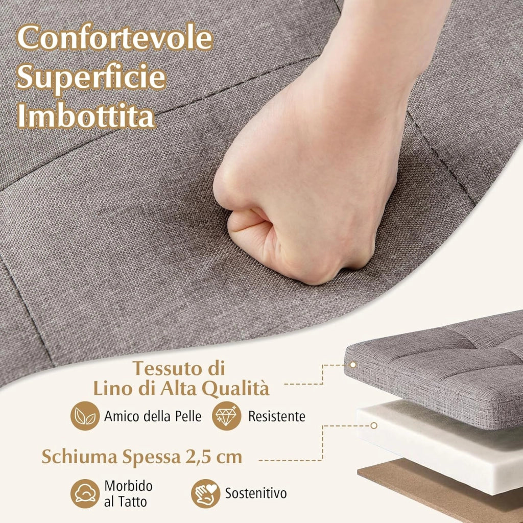 Panca Contenitore da 76 cm, Panca in Tessuto di Lino con Vassoio e Gambe in Legno di Gomma, Cassapanca Imbottita per Spazi Piccoli, Poggiapiedi per Soggiorno, Camera da Letto e Ingresso