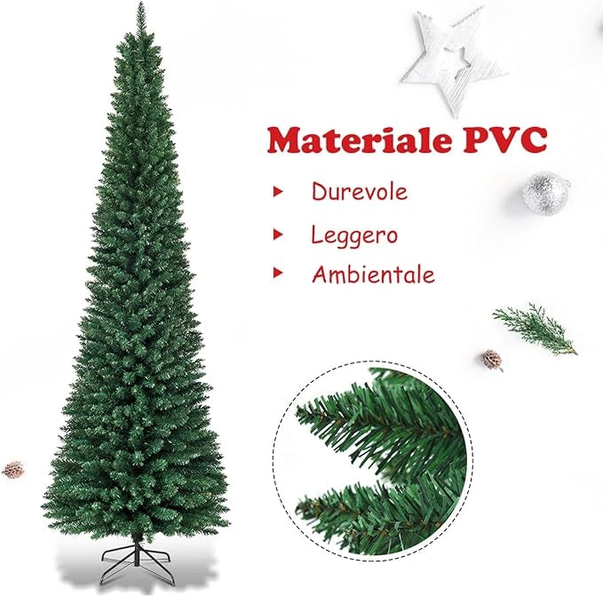 Albero di Natale Slim 150/180/210/240/270 cm, Albero di Natale Artificiale con 220/400/700/1000/1500 Rami e Base in Metallo, Decorazioni Natalizie per Casa e Negozio (270 CM)