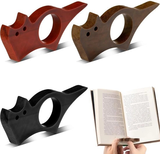 Supporto per libri 3 pezzi - Set di sostegni per libri in legno - Disegno ergonomico a forma di dito - Accessorio di lettura pratico - Regalo per lettori - Ideale per uso domestico e fuori casa - Sostegno per libri