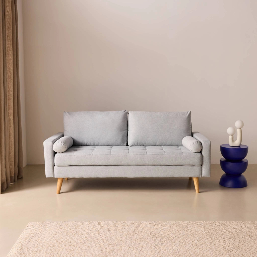 Divano in stile scandinavo in tessuto semplice, 3 posti, grigio chiaro
