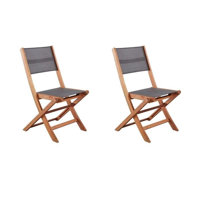 Set di 2 sedie in legno di acacia FSC e textilene - Grigio
